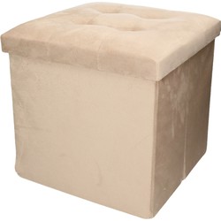 H&S Collection Poef/hocker/krukje - opbergbox - lichtbruin - fluweel polyester - 38 x 38 cm - Poefs