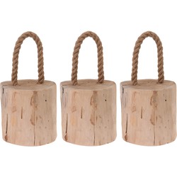 3x Deurstoppers/raamtouw teak hout 14 cm - Deurstoppers