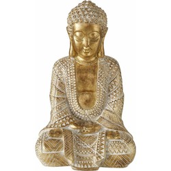 Deco by Boltze Boeddha beeld Jarven - kunststeen - antiek goud - 24 x 20 x 38 cm - Beeldjes