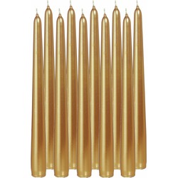 20x Lange kaarsen goud 25 cm 8 branduren dinerkaarsen/tafelkaarsen - Dinerkaarsen