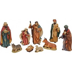 Kerststal beelden - 9x stuks - polystone - 4 tot 19 cm - kerstbeelden - Kerststallen