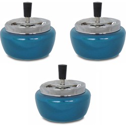 3x Terrasasbakken/tafelasbakken metallic blauw met draaimechanisme 13 cm - Asbakken