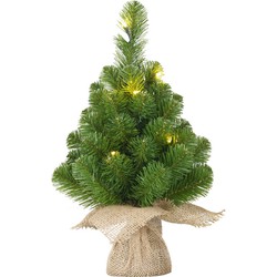 1x Mini kunst kerstboom met 10 LED lampjes 45 cm - Kunstkerstboom