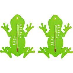 Set van 2x thermometer voor binnen en buiten groene kikker 15 cm - Buitenthermometers