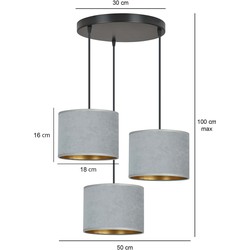 Bornholm 3 lamps hanglamp grijs rond kappen 3x E27