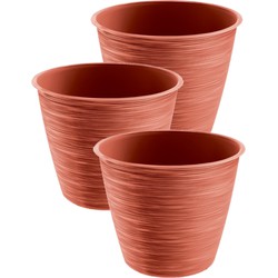 3x stuks stijlvolle kunststof plantenpot/bloempot dia 30 cm/hoogte 25 cm Paintstripe stone rood - Plantenpotten