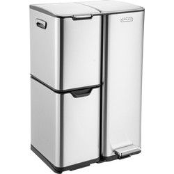 Luzzo® Ohio Prullenbak Afvalscheiding 60 liter - Pedaalemmer met Soft Close Deksel - Afval Scheiden 3 bakken - Zilver