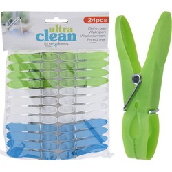 48x Wasgoedknijpers groen/blauw/wit van kunststof 7,5 cm - Knijpers