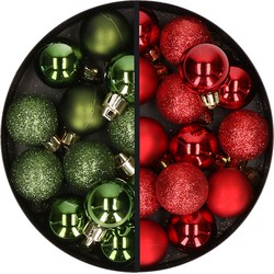 34x stuks kunststof kerstballen groen en rood 3 cm - Kerstbal