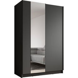 Meubella - Kledingkast Salta - Zwart - 120 cm - Met spiegel
