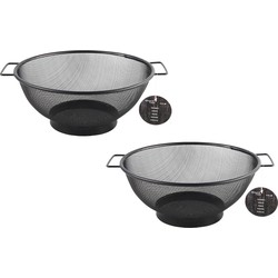 2x stuks zwarte RVS keuken vergiet/zeef 26 cm - Keukenzeefjes