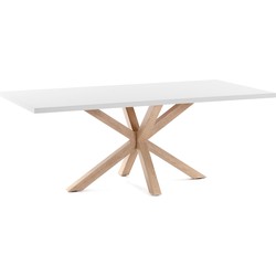 Kave Home - Argo tafel afgewerkt in wit melamine en stalen poten met houteffect 200 x 100 cm