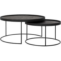 DTP Home Coffee table Mercurius BLACK, set of 2,35xØ60 cm / 40xØ80 cm, set of 2, recycled teakwood