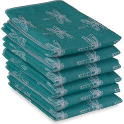 DoubleDry Luxe Theedoeken Set - 6 Stuks - 50x70 cm - 100% Katoen - Hoge Absorptie & Duurzaam - Smaragdlibel, Groenblauw