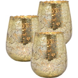 Set van 3x stuks glazen design windlicht/kaarsenhouder champagne goud 12 x 15 x 12 cm - Waxinelichtjeshouders