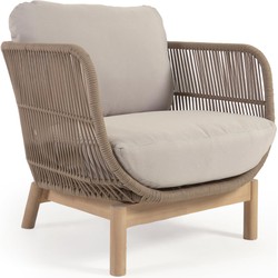 Kave Home - Catalina fauteuil gemaakt met beige touw en FSC massief acaciahout