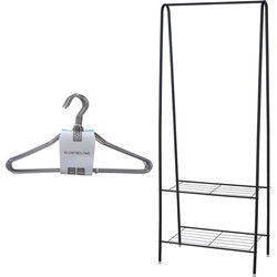 Set van kledingrek met plank en kledinghangers - metaal - 152 cm - Kledingrekken