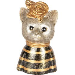 Clayre & Eef Decoratie Beeld Kat Goudkleurig Bruin Kunststof