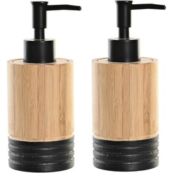 2x stuks zeeppompje/dispenser bruin/zwart bamboe hout 7 x 17 cm - Zeeppompjes