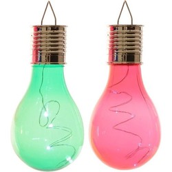 2x Buitenlampen/tuinlampen lampbolletjes/peertjes 14 cm groen/rood - Buitenverlichting