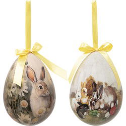 Clayre & Eef Paashanger set van 2 Ei Ø 11x15 cm Meerkleurig Kunststof Konijn