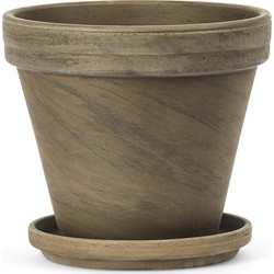 Terracotta Bloempot met Schotel - Basalt Bruin - Ø 20 cm - Hoogte: 17.5 cm