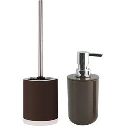 MSV Toiletborstel in houder 38 cm/zeeppompje set Moods - keramiek/kunststof - kastanje bruin - Badkameraccessoireset