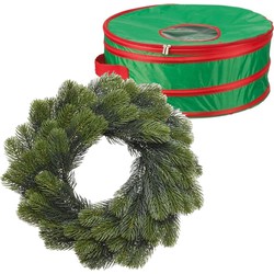 Kerstkrans/dennenkrans groen 50 cm incl. opbergtas - Kerstkransen