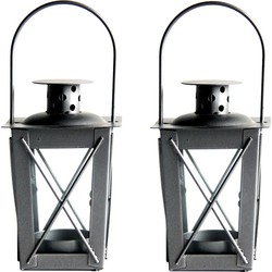 Set van 2x stuks zilveren tuin lantaarn/windlicht van ijzer 7,5 x 7,5 x 11 cm - Lantaarns