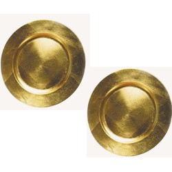 2x stuks ronde kaarsenborden/kaarsenplateaus goud van kunststof 33 cm - Kaarsenplateaus