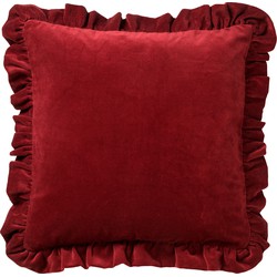 Dutch Decor YARA - Kussenhoes 45x45 cm - 100% katoen - velvet - met ruches - Merlot - rood - Dutch Decor