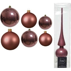 Groot pakket glazen kerstballen 50x oud roze glans/mat 4-6-8 cm met piek glans - Kerstbal