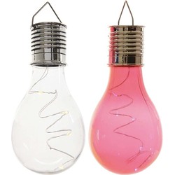 2x Buitenlampen/tuinlampen lampbolletjes/peertjes 14 cm transparant/rood - Buitenverlichting