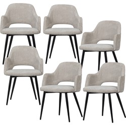 WOOOD eetkamerstoelen Ferdy - Polyester - Pearl - Set van 6