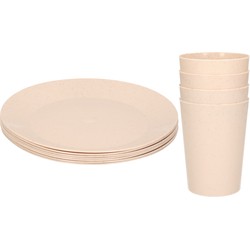 Setje van 12x diner/ontbijt bekers/bordjes van afbreekbaar bio-plastic in het eco-beige - Campingborden