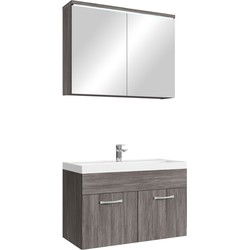 Badplaats Badkamermeubel Set Paso 02 80 x 40 cm - Grijs Eiken - Badmeubel met Wastafel en Spiegelkast