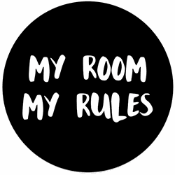 Label2X Muurcirkel kids my room my rules zwart 80 cm / Dibond - 80 cm
