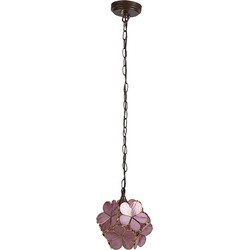 LumiLamp Hanglamp Tiffany  21x21x17/90 cm  Roze Geel Glas Bloemen Hanglamp Eettafel