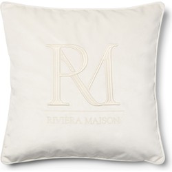 Riviera Maison Kussenhoes, Sierkussen met logo - RM Monogram, Kussensloop Velvet - 50x50 cm - wit
