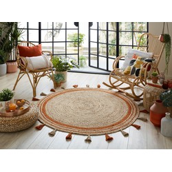 Rond Jute vloerkleed - Istanbul Naturel/Terracotta - 150 CM ROND