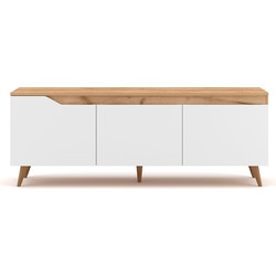 TV-Meubel met 3 Deuren in Houtkleur en Witte Kleur - Scandinavische Stïjl- L140 cm - Tree