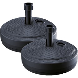 Prosperplast Parasolvoet rond - 2x - rotan - zwart - 10L - 39cm - kunststof - Parasolvoeten