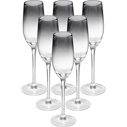 Set van 6x champagneglazen/flutes zwarte rand Sauvage 210 ml van glas - Champagneglazen