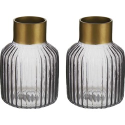 Bloemenvazen 2x stuks - luxe decoratie glas - grijs/goud - 12 x 18 cm - Vazen