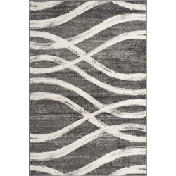 Safavieh Modern Wave Distressed Indoor Woven Area Rug, Adirondack Collection, ADR125, in Charcoal & Ivory, 155 X 229 cm