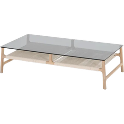 Fawn coffee table houten salontafel whitewash - met glazen tafelblad grey - 120 x 60 cm