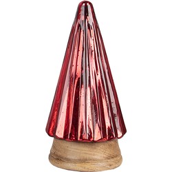 Clayre & Eef Decoratie Kerstboom Ø 11x20 cm Rood Hout Glas Kerstdecoratie