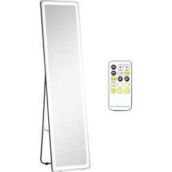 4goodz  2-in-1 staande passpiegel met LED-licht, vrijstaand, aluminium, verstelbaar licht