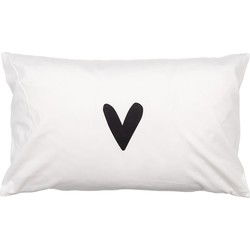 Clayre & Eef Kussenhoes 30x50 cm Wit Polyester Rechthoek Hart