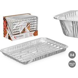 Kinvara BBQ/barbecue rooster grill - aluminium trays - 4x - open structuur - 34 x 23 cm - barbecueroosters